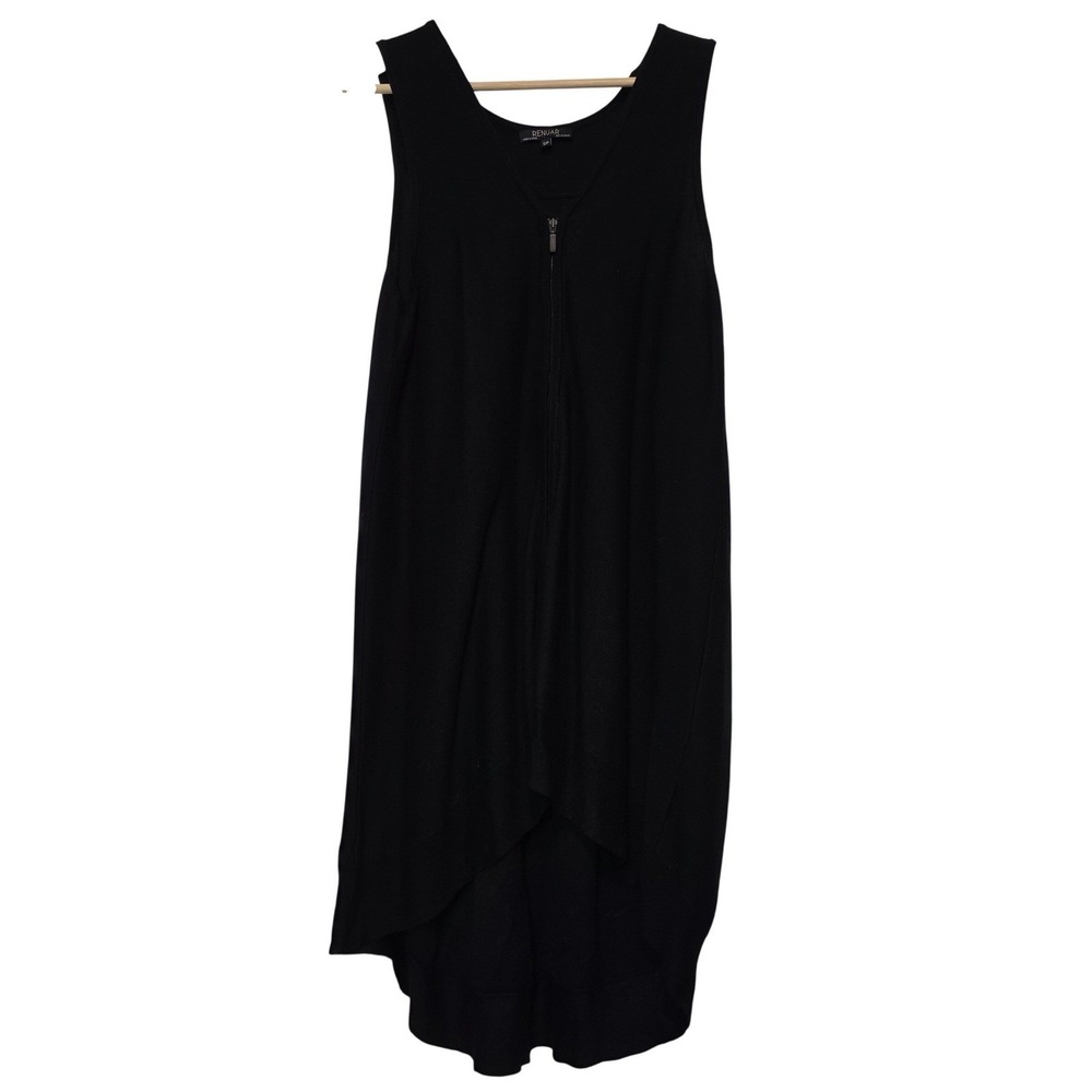 Renuar Sleeveless Half Zip High Low Knit Tunic Top Black Small